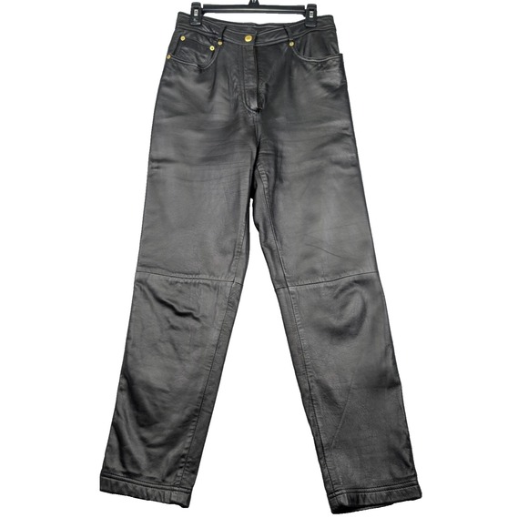 The Limited Pants - The Limited Ankle Pants Womens 12 Black Leather Flat Front Straight Leg Zip Fly